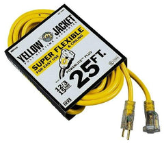 Southwire - 25', 12/3 Gauge/Conductors, Yellow Outdoor Extension Cord - 1 Receptacle, 15 Amps, 125 VAC, UL SJTW-A, NEMA 5-15P, 5-15R - Apex Tool & Supply