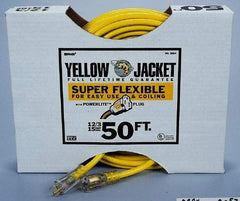 Southwire - 50', 12/3 Gauge/Conductors, Yellow Outdoor Extension Cord - 1 Receptacle, 15 Amps, 125 VAC, UL SJTW-A, NEMA 5-15P, 5-15R - Apex Tool & Supply