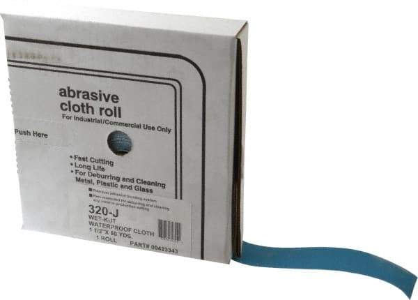 Value Collection - 1-1/2" x 50 Yd 320 Grit Aluminum Oxide Cloth Roll - Extra Fine Grade, J Weighted Backing - Apex Tool & Supply