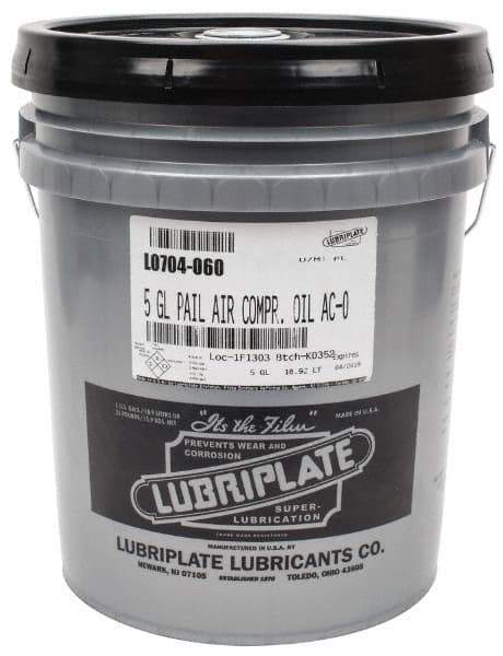 Lubriplate - 5 Gal Pail, ISO 32, SAE 10, Air Compressor Oil - 137 Viscosity (SUS) at 100°F, 43 Viscosity (SUS) at 210°F, Series AC-0 - Apex Tool & Supply