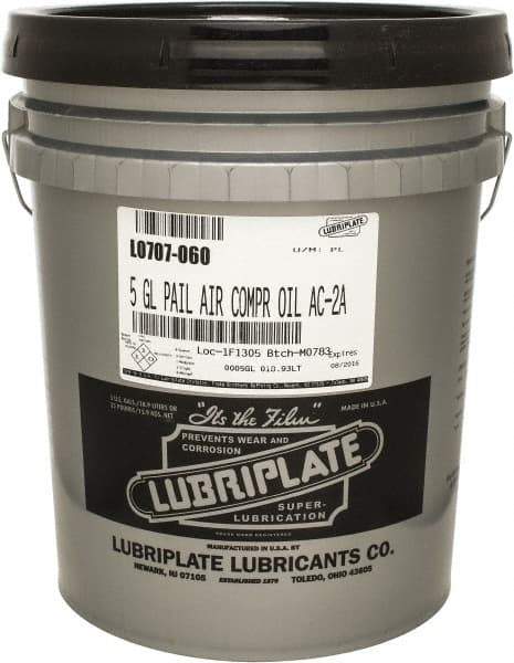 Lubriplate - 5 Gal Pail, ISO 100, SAE 30, Air Compressor Oil - 430 Viscosity (SUS) at 100°F, 63 Viscosity (SUS) at 210°F, Series AC-2A - Apex Tool & Supply