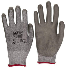 Ansell - Size S (7), ANSI Cut Lvl 2, Abrasion Lvl 6, Polyurethane Coated Cut Resistant Gloves - 8.5" Long, Palm & Fingers Coated, Dyneema/Lycra Lining, Knit Wrist, Gray/Gray, Paired - Apex Tool & Supply