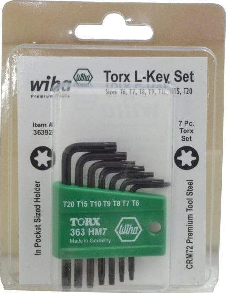 Wiha - 7 Piece T6 to T20 L-Key Short Arm Torx Key Set - T6, T7, T8, T9, T10, T15, T20 Torx Size - Apex Tool & Supply