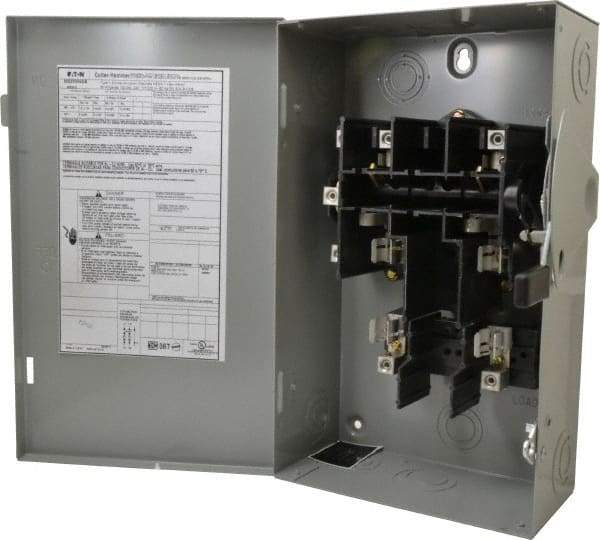 Eaton Cutler-Hammer - 60 Amp, 240 VAC, 2 Pole Fused Safety Switch - NEMA 1, 1 Phase, 3 to 10 hp at 240 VAC (Single Phase), 7-1/2 to 15 hp at 240 VAC (Triple Phase), DPST Contact Form - Apex Tool & Supply