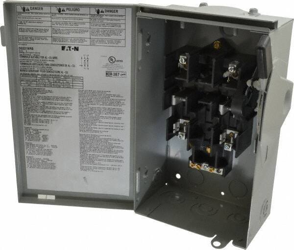 Eaton Cutler-Hammer - 30 Amp, 240 VAC, 2 Pole Fused Safety Switch - NEMA 3R, 3 Phase, 1-1/2 to 3 hp at 240 VAC (Single Phase), 3 to 7-1/2 hp at 240 VAC (Triple Phase), DPST Contact Form - Apex Tool & Supply