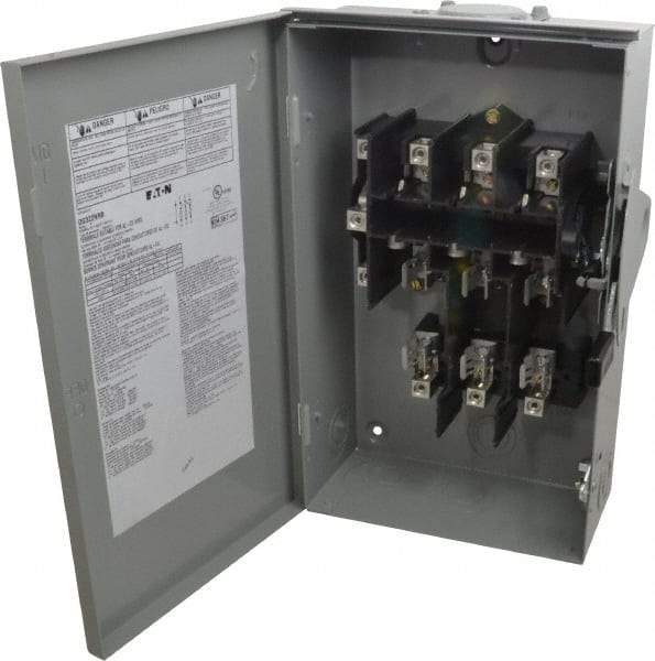 Eaton Cutler-Hammer - 60 Amp, 240 VAC, 3 Pole Fused Safety Switch - NEMA 3R, 3 Phase, 3 to 10 hp at 240 VAC (Single Phase), 7-1/2 to 15 hp at 240 VAC (Triple Phase), 3PST Contact Form - Apex Tool & Supply