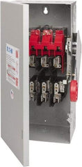 Eaton Cutler-Hammer - 30 Amp, 250 VDC, 480-600 VAC, 3 Pole Fused Safety Switch - NEMA 1, 1 Phase, 7-1/2 hp at 480 VAC, 10 hp at 600 VAC (Single Phase), 15 hp at 480 VAC, 20 hp at 600 VAC (Triple Phase), 3PST Contact Form - Apex Tool & Supply