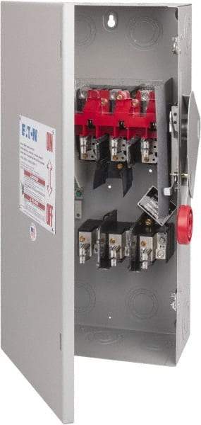 Eaton Cutler-Hammer - 100 Amp, 250 VDC, 480-600 VAC, 3 Pole Fused Safety Switch - NEMA 1, 1 Phase, 30 hp at 480 VAC, 40 hp at 600 VAC (Single Phase), 60 hp at 480 VAC, 75 hp at 600 VAC (Triple Phase), 3PST Contact Form - Apex Tool & Supply