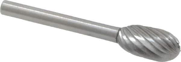 Made in USA - 1/4" Cut Diam, 1/8" Shank Diam, Oval Head Single Cut Burr - High Speed Steel, Radius End, 1/2" LOC, 1-1/2" OAL - Apex Tool & Supply
