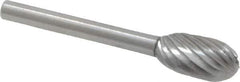 Made in USA - 1/4" Cut Diam, 1/8" Shank Diam, Oval Head Single Cut Burr - High Speed Steel, Radius End, 1/2" LOC, 1-1/2" OAL - Apex Tool & Supply