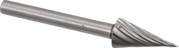 Made in USA - 1/4" Cut Diam, 1/8" Shank Diam, Cone Head Single Cut Burr - High Speed Steel, Point End, 1/2" LOC, 1-1/2" OAL - Apex Tool & Supply