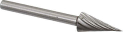 Made in USA - 1/4" Cut Diam, 1/8" Shank Diam, Cone Head Single Cut Burr - High Speed Steel, Point End, 1/2" LOC, 1-1/2" OAL - Apex Tool & Supply