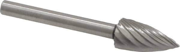Made in USA - 1/4" Cut Diam, 1/8" Shank Diam, Tree Head Single Cut Burr - High Speed Steel, Point End, 1/2" LOC, 1-1/2" OAL - Apex Tool & Supply
