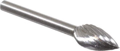 Made in USA - 1/4" Cut Diam, 1/8" Shank Diam, Flame Head Single Cut Burr - High Speed Steel, Radius End, 1/2" LOC, 1-1/2" OAL - Apex Tool & Supply