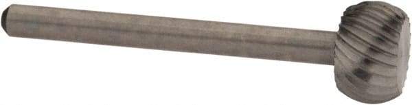 Made in USA - 3/8" Cut Diam, 1/8" Shank Diam, Flatted Ball Head Single Cut Burr - High Speed Steel, Flat End, 7/32" LOC, 1-1/2" OAL - Apex Tool & Supply
