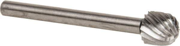 Made in USA - 1/4" Cut Diam, 1/8" Shank Diam, Cylinder with Radius Head Single Cut Burr - High Speed Steel, Radius End, 1/4" LOC, 1-1/2" OAL - Apex Tool & Supply
