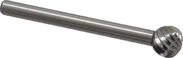 Made in USA - 1/4" Cut Diam, 1/8" Shank Diam, Ball Head Single Cut Burr - High Speed Steel, Radius End, 1/4" LOC, 1-1/2" OAL - Apex Tool & Supply