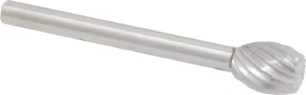 Made in USA - 1/4" Cut Diam, 1/8" Shank Diam, Oval with Flat Head Single Cut Burr - High Speed Steel, Flat End, 5/16" LOC, 1-1/2" OAL - Apex Tool & Supply