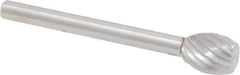 Made in USA - 1/4" Cut Diam, 1/8" Shank Diam, Oval with Flat Head Single Cut Burr - High Speed Steel, Flat End, 5/16" LOC, 1-1/2" OAL - Apex Tool & Supply