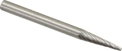 Made in USA - 1/8" Cut Diam, 1/8" Shank Diam, Cone Head Single Cut Burr - High Speed Steel, Point End, 9/16" LOC, 1-1/2" OAL - Apex Tool & Supply