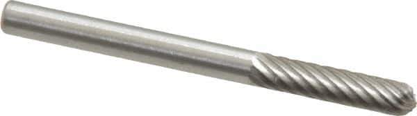 Made in USA - 1/8" Cut Diam, 1/8" Shank Diam, Cylinder with Radius Head Single Cut Burr - High Speed Steel, Radius End, 5/8" LOC, 1-1/2" OAL - Apex Tool & Supply