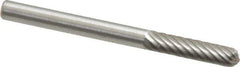 Made in USA - 1/8" Cut Diam, 1/8" Shank Diam, Cylinder with Radius Head Single Cut Burr - High Speed Steel, Radius End, 5/8" LOC, 1-1/2" OAL - Apex Tool & Supply
