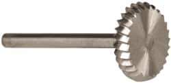 Made in USA - 5/8" Cut Diam, 1/8" Shank Diam, Wheel with Radius Head Single Cut Burr - High Speed Steel, 1/8" LOC, 1-1/2" OAL - Apex Tool & Supply