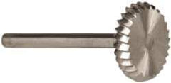 Made in USA - 5/8" Cut Diam, 1/8" Shank Diam, Wheel with Radius Head Single Cut Burr - High Speed Steel, 1/8" LOC, 1-1/2" OAL - Apex Tool & Supply