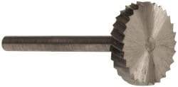 Made in USA - 5/8" Cut Diam, 1/8" Shank Diam, Wheel with Flat Head Single Cut Burr - High Speed Steel, Flat End, 1/8" LOC, 1-1/2" OAL - Apex Tool & Supply