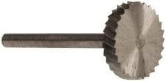 Made in USA - 5/8" Cut Diam, 1/8" Shank Diam, Wheel with Flat Head Single Cut Burr - High Speed Steel, Flat End, 1/8" LOC, 1-1/2" OAL - Apex Tool & Supply