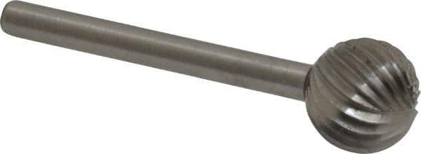 Made in USA - 3/8" Cut Diam, 1/8" Shank Diam, Ball Head Single Cut Burr - High Speed Steel, Radius End, 3/8" LOC, 1-1/2" OAL - Apex Tool & Supply
