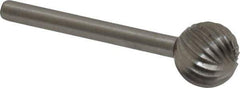 Made in USA - 3/8" Cut Diam, 1/8" Shank Diam, Ball Head Single Cut Burr - High Speed Steel, Radius End, 3/8" LOC, 1-1/2" OAL - Apex Tool & Supply