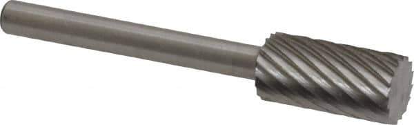 Made in USA - 1/4" Cut Diam, 1/8" Shank Diam, Cylinder Head Single Cut Burr - High Speed Steel, Flat End, 1/2" LOC, 1-1/2" OAL - Apex Tool & Supply