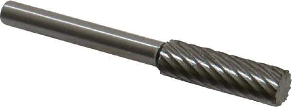 Made in USA - 3/16" Cut Diam, 1/8" Shank Diam, Cylinder Head Single Cut Burr - High Speed Steel, Flat End, 5/8" LOC, 1-1/2" OAL - Apex Tool & Supply