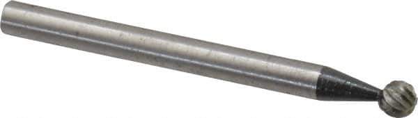 Made in USA - 1/8" Cut Diam, 1/8" Shank Diam, Cylinder with Radius Head Single Cut Burr - High Speed Steel, Radius End, 1/8" LOC, 1-1/2" OAL - Apex Tool & Supply