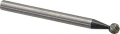 Made in USA - 1/8" Cut Diam, 1/8" Shank Diam, Cylinder with Radius Head Single Cut Burr - High Speed Steel, Radius End, 1/8" LOC, 1-1/2" OAL - Apex Tool & Supply