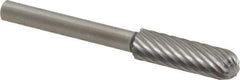 Made in USA - 3/16" Cut Diam, 1/8" Shank Diam, Cylinder with Radius Head Single Cut Burr - High Speed Steel, Radius End, 5/8" LOC, 1-1/2" OAL - Apex Tool & Supply