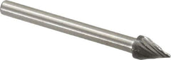 Made in USA - 3/16" Cut Diam, 1/8" Shank Diam, Cone Head Single Cut Burr - High Speed Steel, Point End, 1/4" LOC, 1-1/2" OAL - Apex Tool & Supply