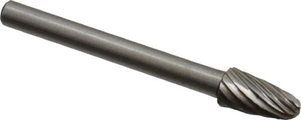 Made in USA - 3/16" Cut Diam, 1/8" Shank Diam, Tree with Radius Head Single Cut Burr - High Speed Steel, Radius End, 3/8" LOC, 1-1/2" OAL - Apex Tool & Supply