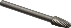 Made in USA - 3/16" Cut Diam, 1/8" Shank Diam, Tree with Radius Head Single Cut Burr - High Speed Steel, Radius End, 3/8" LOC, 1-1/2" OAL - Apex Tool & Supply
