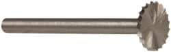 Made in USA - 3/8" Cut Diam, 1/8" Shank Diam, Saw Head Single Cut Burr - High Speed Steel, Point End, 1/32" LOC, 1-1/2" OAL - Apex Tool & Supply