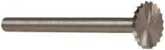 Made in USA - 3/8" Cut Diam, 1/8" Shank Diam, Saw Head Single Cut Burr - High Speed Steel, Point End, 1/32" LOC, 1-1/2" OAL - Apex Tool & Supply