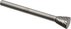 Made in USA - 1/4" Cut Diam, 1/8" Shank Diam, Inverted Cone Head Single Cut Burr - High Speed Steel, Flat End, 1/4" LOC, 1-1/2" OAL - Apex Tool & Supply