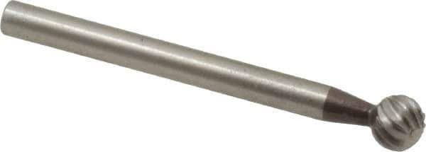 Made in USA - 3/16" Cut Diam, 1/8" Shank Diam, Ball Head Single Cut Burr - High Speed Steel, Radius End, 3/16" LOC, 1-1/2" OAL - Apex Tool & Supply