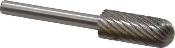 Made in USA - 1/4" Cut Diam, 1/8" Shank Diam, Cylinder with Radius Head Single Cut Burr - High Speed Steel, Radius End, 5/8" LOC, 1-1/2" OAL - Apex Tool & Supply