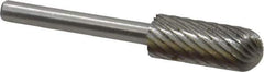 Made in USA - 1/4" Cut Diam, 1/8" Shank Diam, Cylinder with Radius Head Single Cut Burr - High Speed Steel, Radius End, 5/8" LOC, 1-1/2" OAL - Apex Tool & Supply