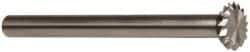 Made in USA - 1/4" Cut Diam, 1/8" Shank Diam, Double Angle Head Double Cut Burr - High Speed Steel, 1/16" LOC, 1-1/2" OAL - Apex Tool & Supply