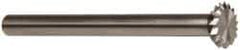 Made in USA - 1/4" Cut Diam, 1/8" Shank Diam, Double Angle Head Double Cut Burr - High Speed Steel, 1/16" LOC, 1-1/2" OAL - Apex Tool & Supply