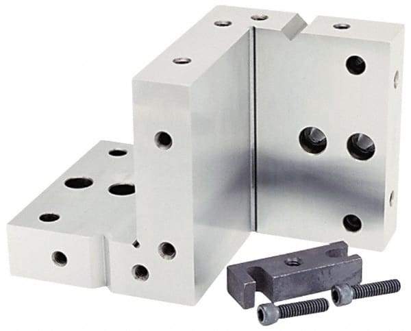 Suburban Tool - 4" Wide x 6" Deep x 4" High Steel Precision-Ground Angle Plate - Compound Plate, Machined Holes on Surface, Open End, 1" Thick, Pair of Plates - Apex Tool & Supply