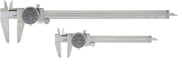 Value Collection - 0 to 6 and 12" Outside Diameter Dial Caliper Set - 0.001" Graduation, 0.1 Range per Revolution, Stainless Steel, Black Face - Apex Tool & Supply